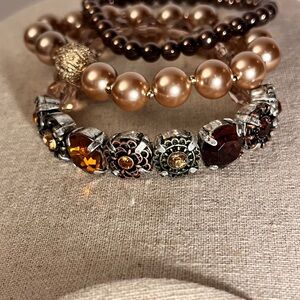 Elegant Gold and Brown Beaded Bracelet Set